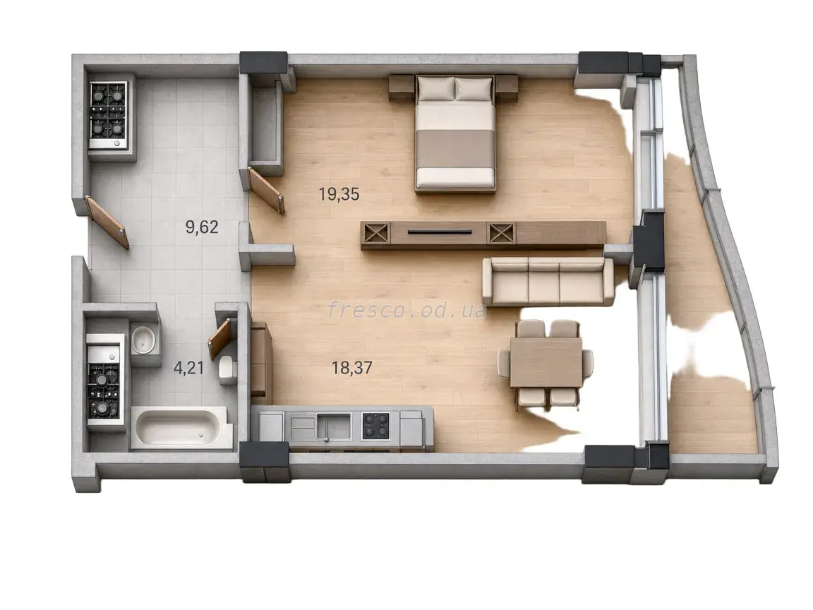 Однокомнатная · 56.18 м² · ЖК UNITY TOWERS (ЮНИТИ ТАУЭРС)