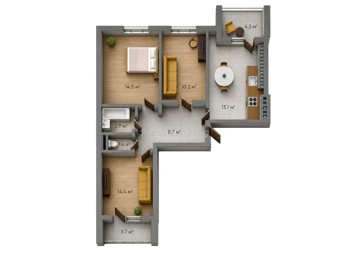 Трёхкомнатная квартира · 99.56 м² · ЖК Золотая Эра