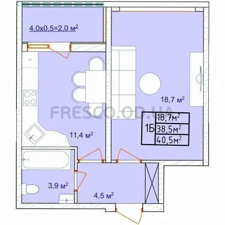 Однокомнатная квартира · 41.1 м² · ЖК Аквамарин
