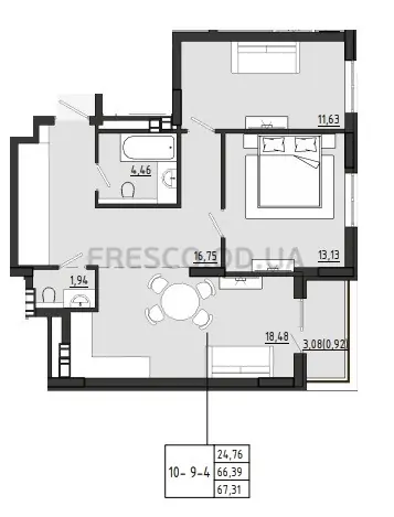 Двухкомнатная квартира · 67.32 м² · ЖК Сады ривьеры