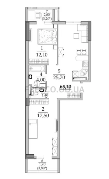 Двухкомнатная · 65.4 м² · ЖК Таировские сады
