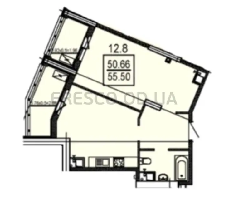 Однокомнатная квартира · 55.5 м² · ЖК Посейдон