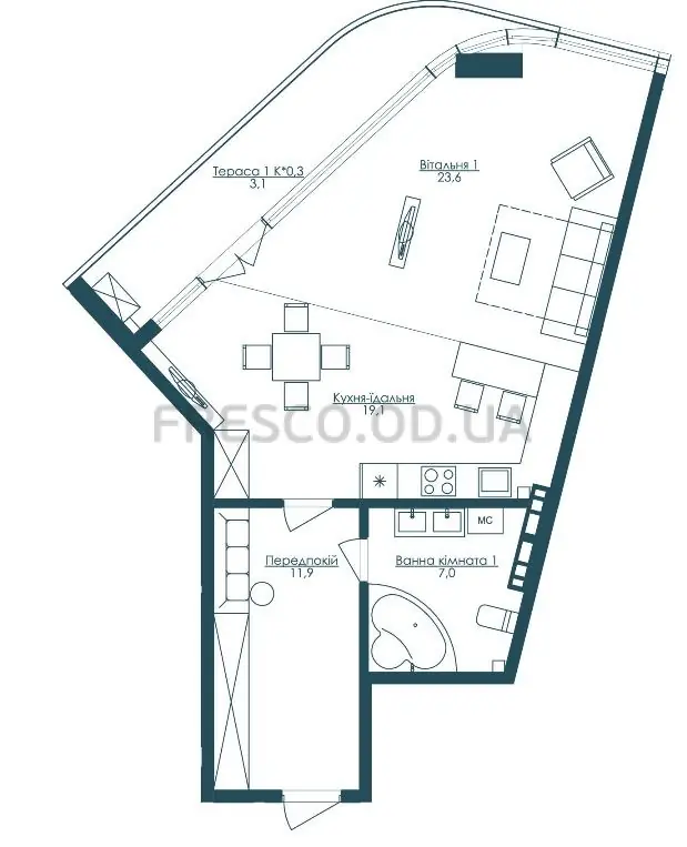 Однокомнатные апартаменты · 64.7 м² · ЖК Kandinsky