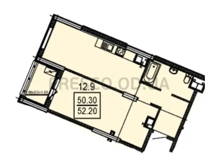 Однокомнатная квартира · 52.2 м² · ЖК Посейдон
