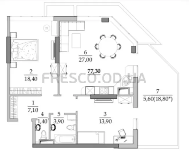 Двухкомнатная · 74.3 м² · ЖК Таировские сады