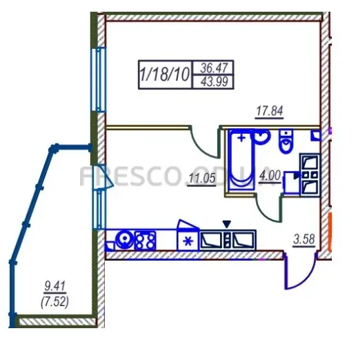 Однокомнатная квартира · 43.99 м² · ЖК Удобный