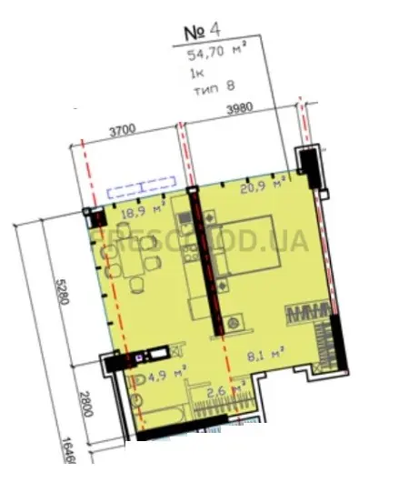 Однокомнатная квартира · 54.7 м² · ЖК Авторский район
