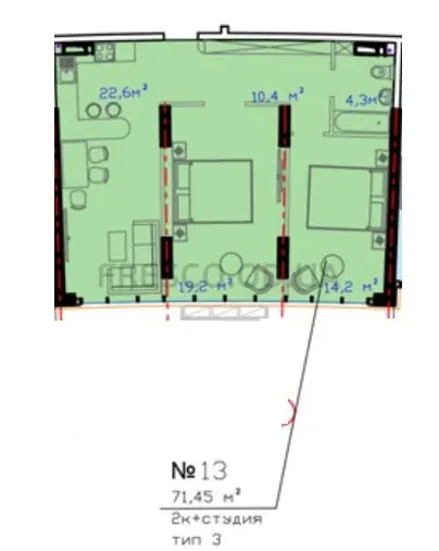 Двухкомнатная квартира · 71.45 м² · ЖК Авторский район