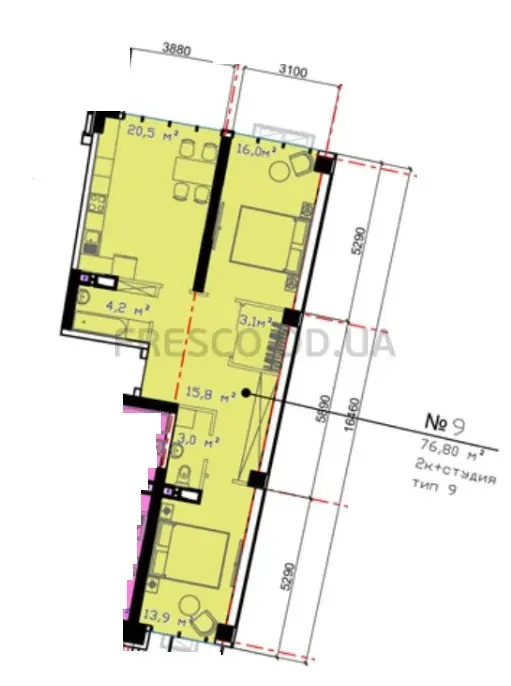Двухкомнатная квартира · 76.8 м² · ЖК Авторский район