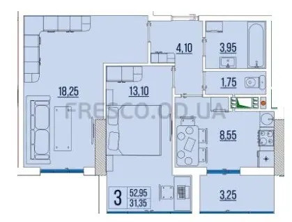 Двухкомнатная квартира · 53.0 м² · ЖК Бульвар Акаций