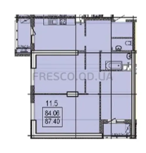 Трёхкомнатная квартира · 87.4 м² · ЖК Посейдон