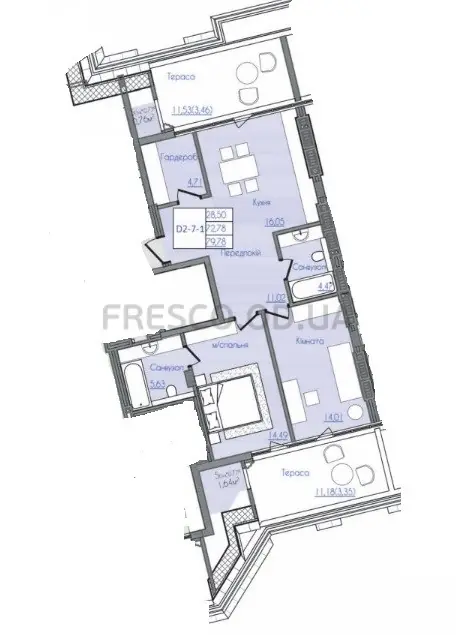 Двухкомнатная квартира · 103.36 м² · ЖК Консул