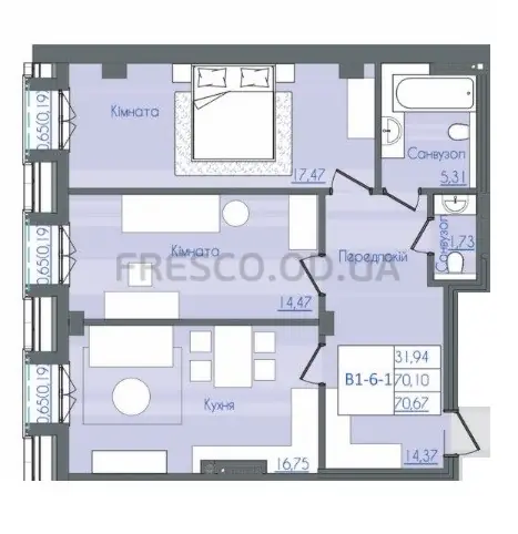 Двухкомнатная квартира · 69.9 м² · ЖК Консул