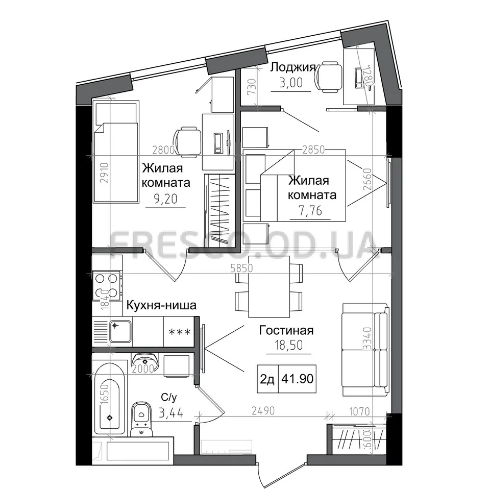 Двухкомнатная квартира · 40.42 м² · ЖК АртВиль