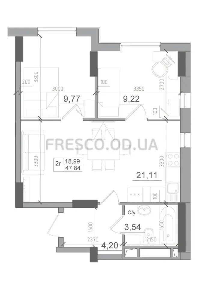 Двухкомнатная квартира · 49.16 м² · ЖК АртВиль