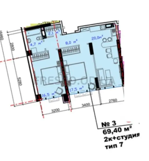 Двухкомнатная квартира · 69.4 м² · ЖК Авторский район