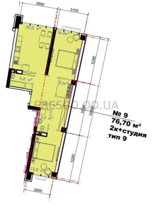 Двухкомнатная квартира · 76.7 м² · ЖК Авторский район
