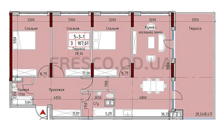 Трёхкомнатная квартира · 118.6 м² · ЖК MARINIST residence (Маринист Резиденс)