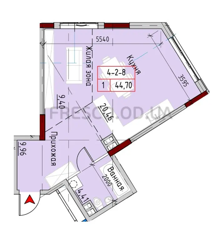 Однокомнатная квартира · 44.8 м² · ЖК MARINIST residence (Маринист Резиденс)