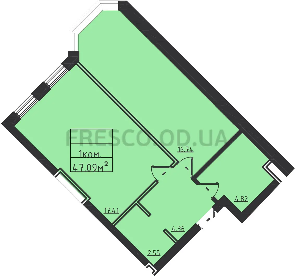 Однокомнатные апартаменты · 47.6 м² · ЖК Avinion