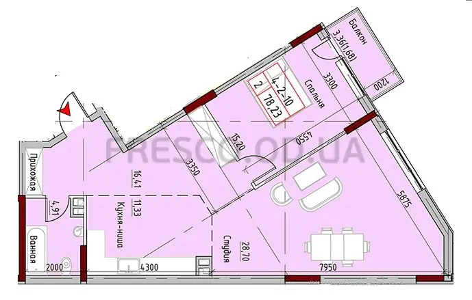 Двухкомнатная квартира · 77.9 м² · ЖК MARINIST residence (Маринист Резиденс)
