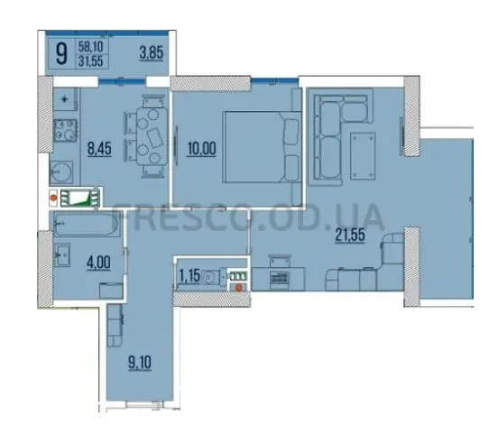 Двухкомнатная квартира · 57.7 м² · ЖК Бульвар Акаций