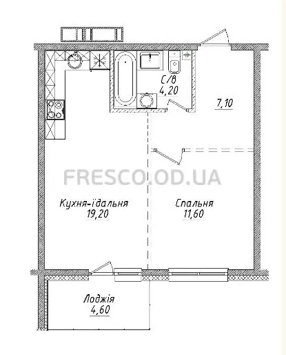 Однокомнатная квартира · 46.7 м² · ЖК Sky City
