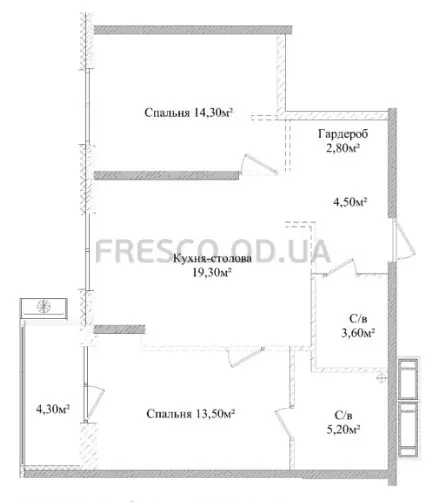 Двухкомнатная квартира · 67.5 м² · ЖК Sky City