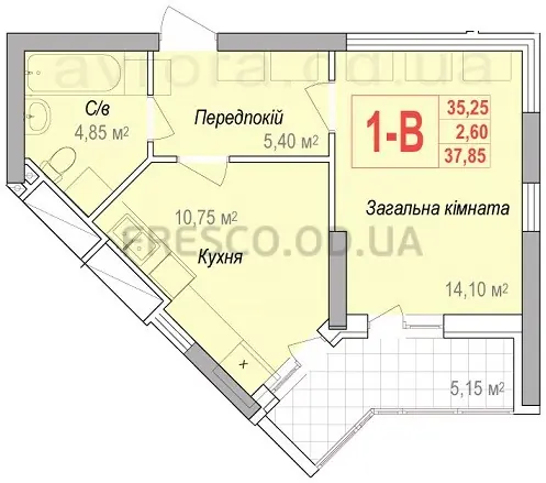 Однокомнатная квартира · 37.85 м² · ЖК Аврора