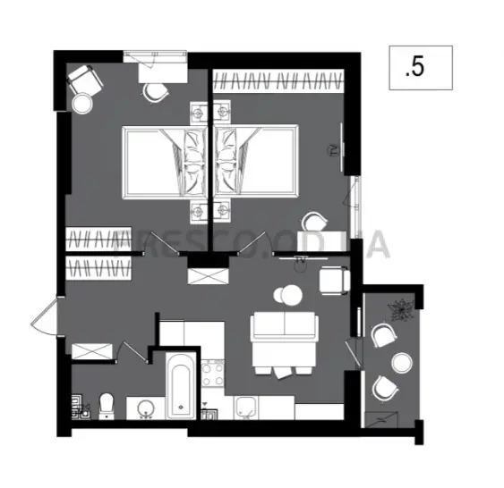Двухкомнатная квартира · 59.37 м² · ЖК Посейдон
