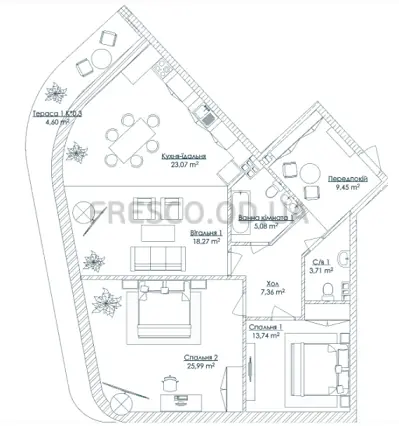 Двухкомнатные апартаменты · 111.27 м² · ЖК Kandinsky