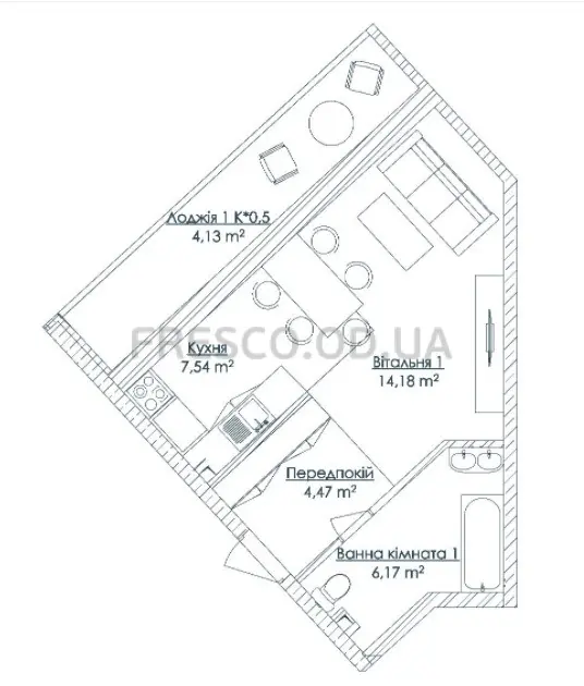 Однокомнатные апартаменты · 36.49 м² · ЖК Kandinsky