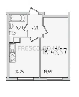 Однокомнатная квартира · 43.5 м² · ЖК 59 Жемчужина