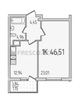 Однокомнатная квартира · 43.4 м² · ЖК 59 Жемчужина