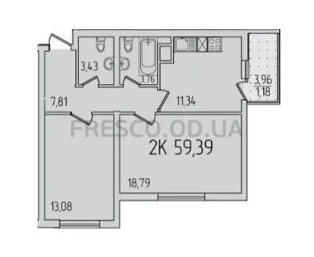 Двухкомнатная квартира · 58.6 м² · ЖК 59 Жемчужина