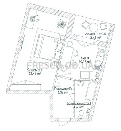 Однокомнатные апартаменты · 45.04 м² · ЖК Kandinsky