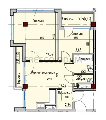 Двухкомнатные апартаменты · 55.0 м² · ITown (АйТаун)