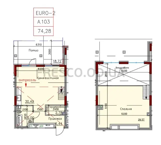 Однокомнатные апартаменты · 75.1 м² · Пространство на Дачной