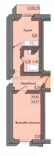 Однокомнатная квартира · 42.3 м² · ЖК Сокол