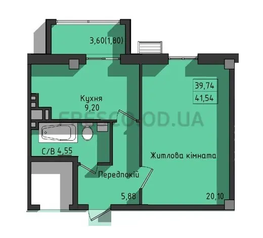 Однокомнатная квартира · 43.1 м² · ЖК Сокол