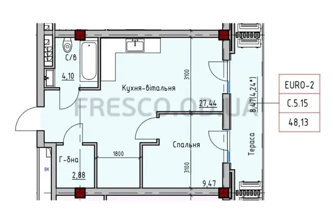 Однокомнатные апартаменты · 48.5 м² · ITown (АйТаун)