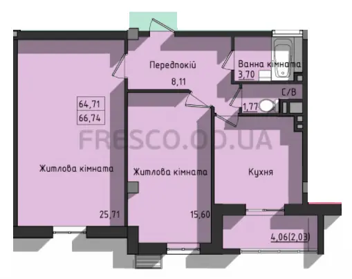 Двухкомнатная квартира · 68.5 м² · ЖК Сокол