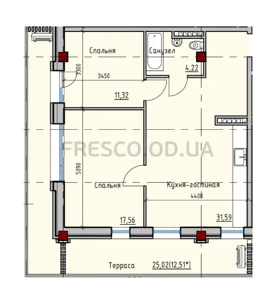 Двухкомнатные апартаменты · 70.8 м² · ITown (АйТаун)