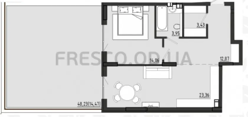 Однокомнатная квартира · 72.94 м² · ЖК Сады ривьеры
