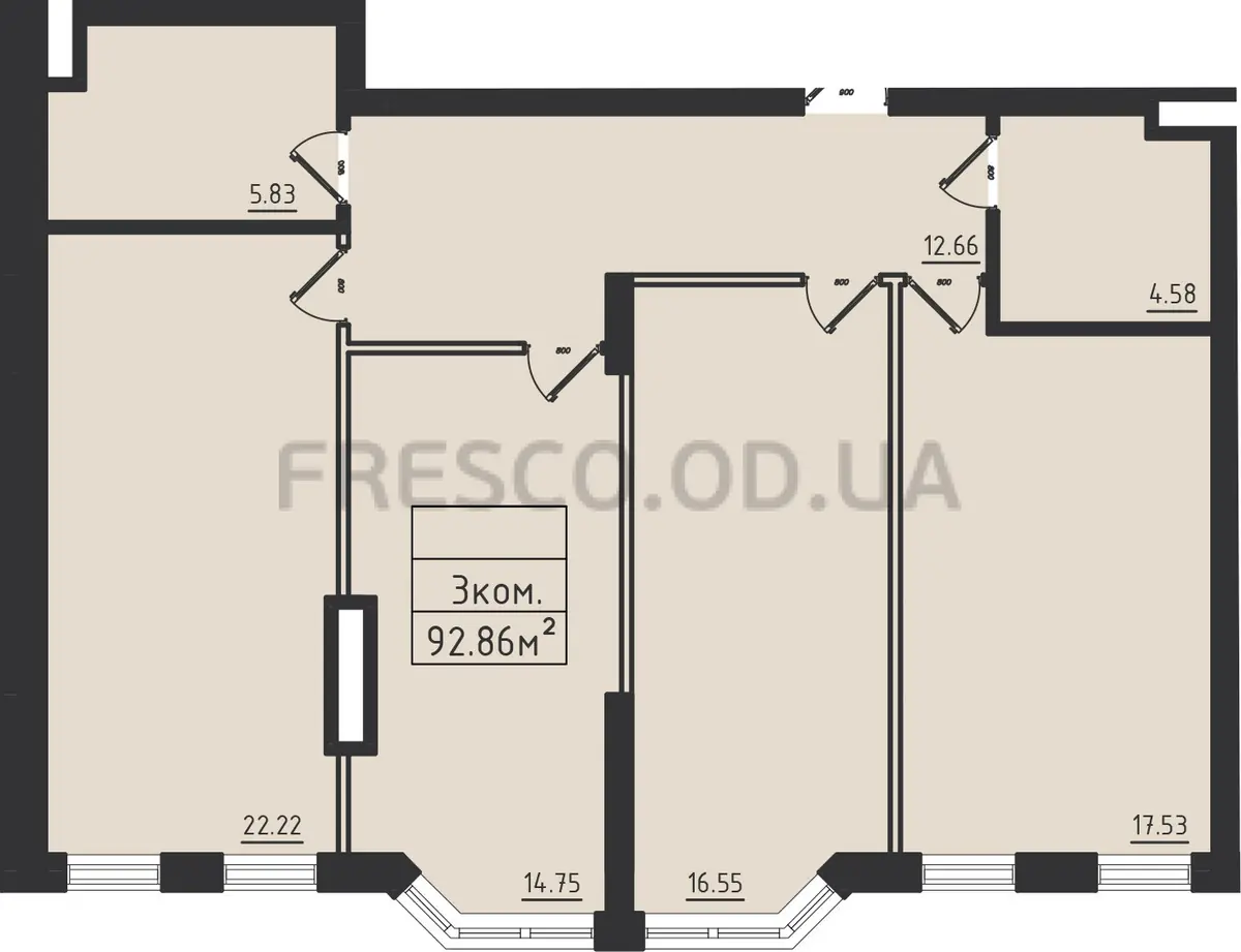 Трёхкомнатные апартаменты · 92.86 м² · ЖК Avinion