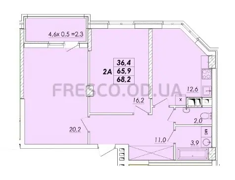 Двухкомнатная квартира · 68.2 м² · ЖК RealPark (Реал Парк)