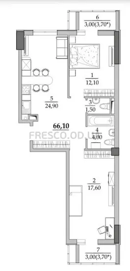 Двухкомнатная квартира · 66.0 м² · ЖК Таировские сады