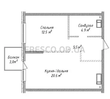 Однокомнатная квартира · 44.4 м² · ЖК Sky City