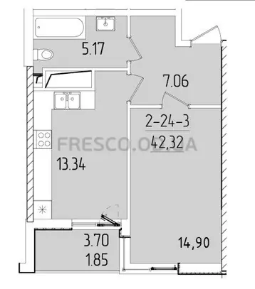 Однокомнатная квартира · 41.8 м² · ЖК 63 Жемчужина