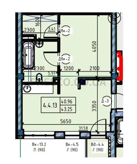Однокомнатные апартаменты · 43.25 м² · Пространство у Стамбульского парка